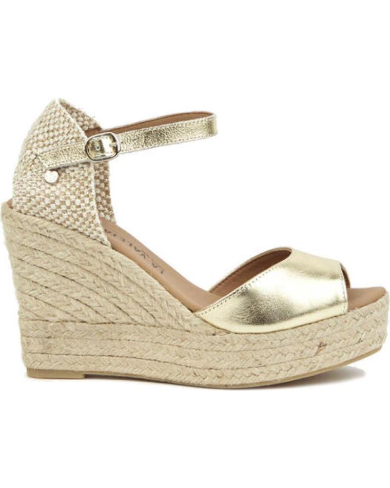 LA VALETA CHARLENE: SANDALIAS DE CUÑA PEEP TOE ORO DORADO ORO