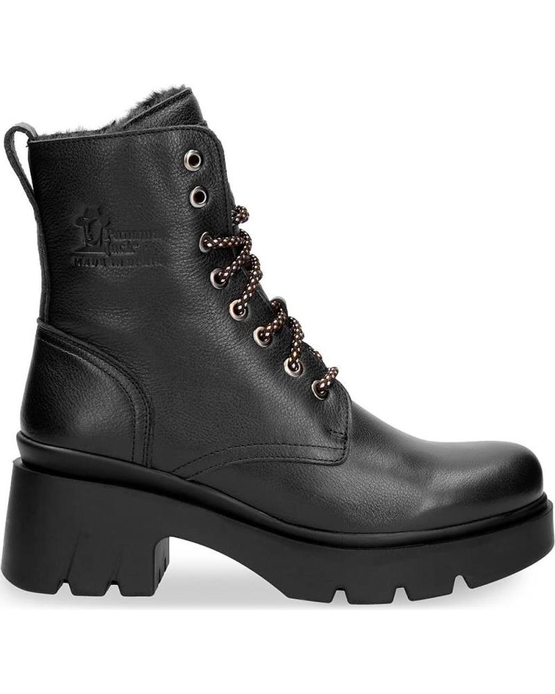 PANAMA JACK BOTÍN PORTY B1 DE CORDONES DE PIEL NEGRA CON FORRO DE PELO NEGRO