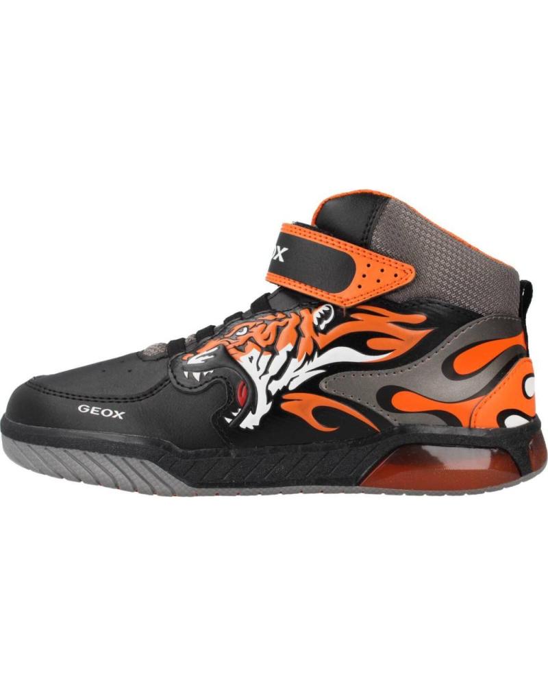BOTAS GEOX J INEK BOY CON CIERRE DE VELCRO Y DISEÑO DE TIGRE EN NEGRO Y NARANJA NEGRO