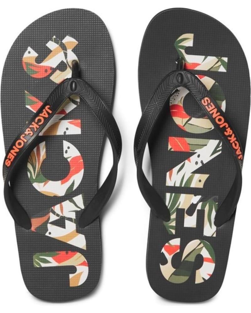 CHANCLAS JACK & JONES JFW LOGO PALM PRINT FLIP FLOP 12230642 NEGRO NEGRO