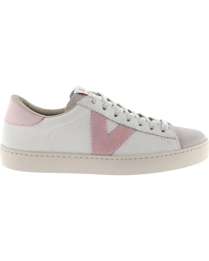 VICTORIA BERLIN 1126142 - ZAPATILLAS BLANCAS PIEL Y SERRAJE CON DETALLES ROSA PÉTALO PETALO