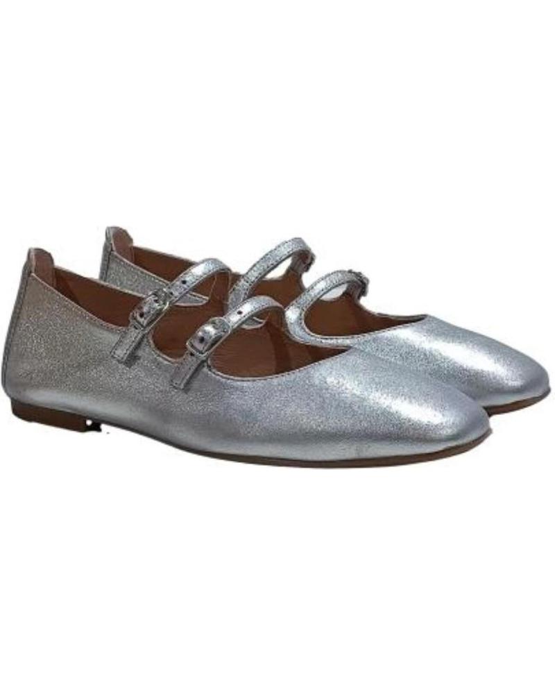 Bailarinas de Mujer UNISA SABRINA DE PIEL CON DOS CORREAS Y SUELA DE GOMA SILVER