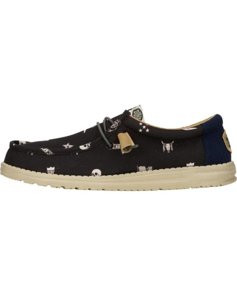 Zapatos de Hombre HEY DUDE HOMBRE MOCASINES WALLY STARS N SKULLS PRINT NEGRO
