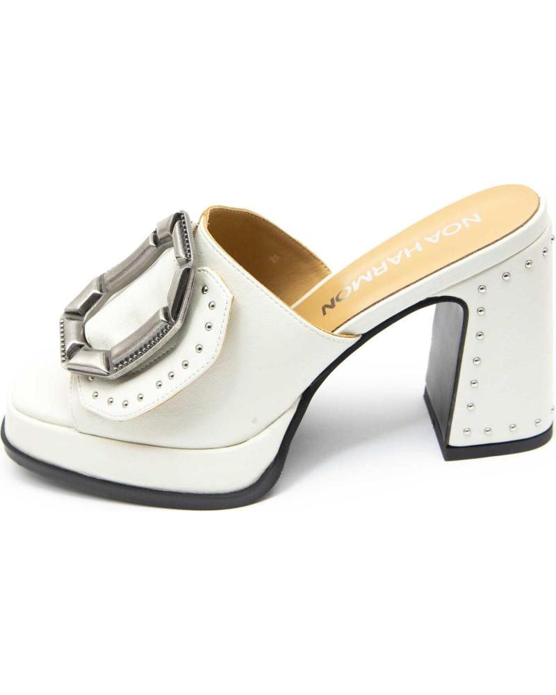 NOA HARMON SANDALIAS DE TACÓN PLATAFORMA 9674 BLANCAS CON HEBILLA METÁLICA BLANCO
