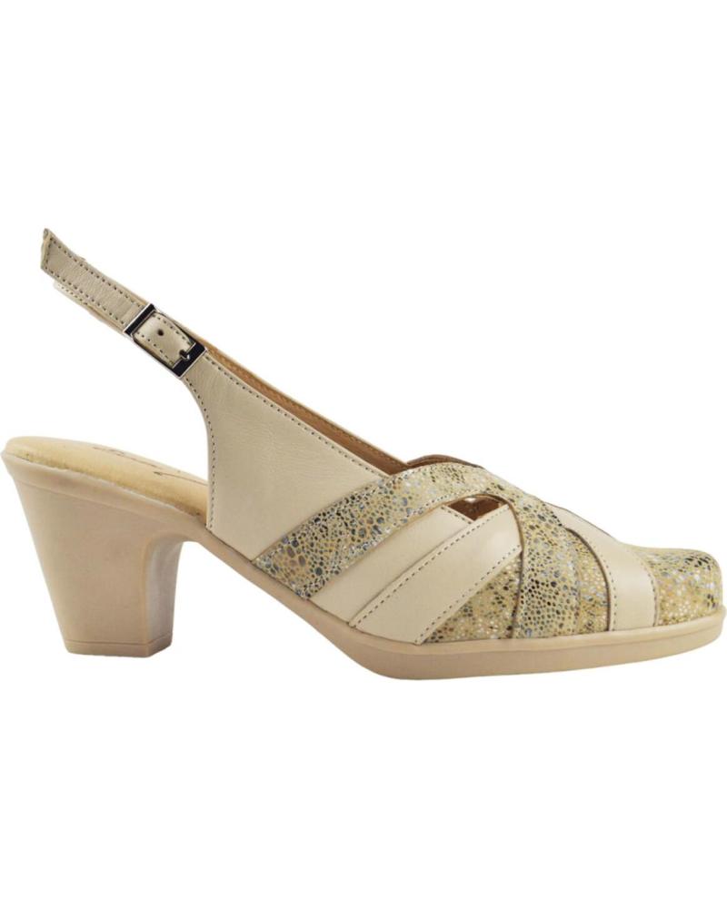 Sandalias de Mujer ANGELITOS ZAPATO DESTALONADO PIEL ESTAMPADO CONFORT 1463 BEIGE