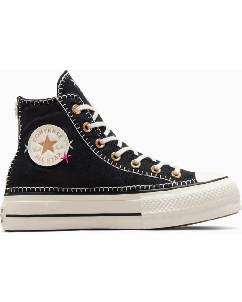 Deportivas de Mujer CONVERSE A08731C CHUCK TAYLOR ALL STAR LIFT CRAFTED STITCHING PLATF BLACK-EGRET-GOLD
