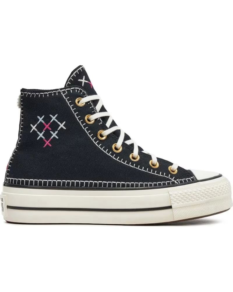 Deportivas de Mujer Converse A08731C Chuck Taylor All Star Lift Crafted Stitching Platf Black-egret-gold