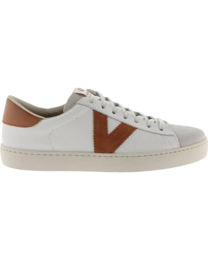 VICTORIA BERLIN - ZAPATILLAS CASUAL DE PIEL BLANCAS CON DETALLES TEJA PARA MUJER ROJO
