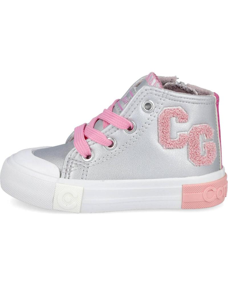 ZAPATILLAS ALTAS DE LONA CONGUITOS OSSH127004 PLATA CON DETALLES ROSAS PLATA