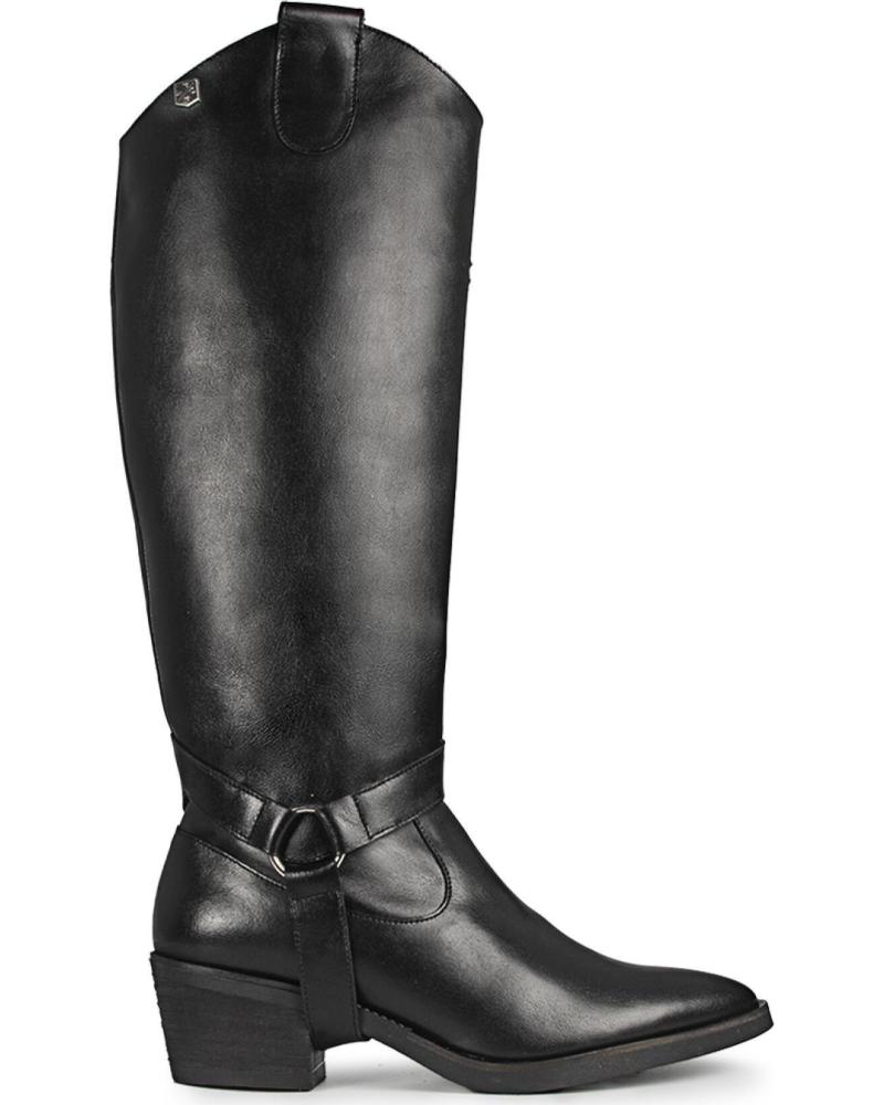Botas de Mujer POPA BOTAS DE MUJER ALTAS ESTILO COWBOY RANEY PIEL CON TACO NEGRO