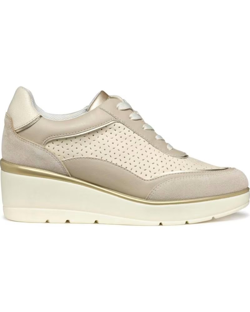 Geox Deportivas Geox D55RAB de Piel y Malla con Cuña - Beige Taupe Beig Taupe