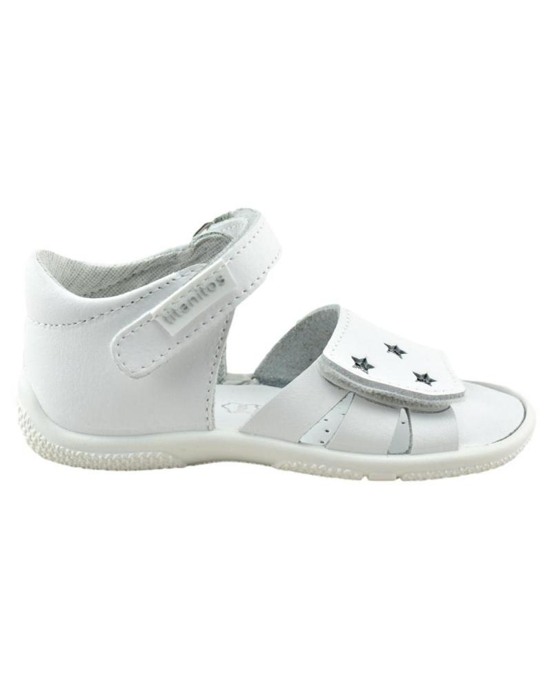 Sandalias de Niña TITANITOS SANDALIA DE PIEL LAVABLE CON VELCRO DEL BLANCO