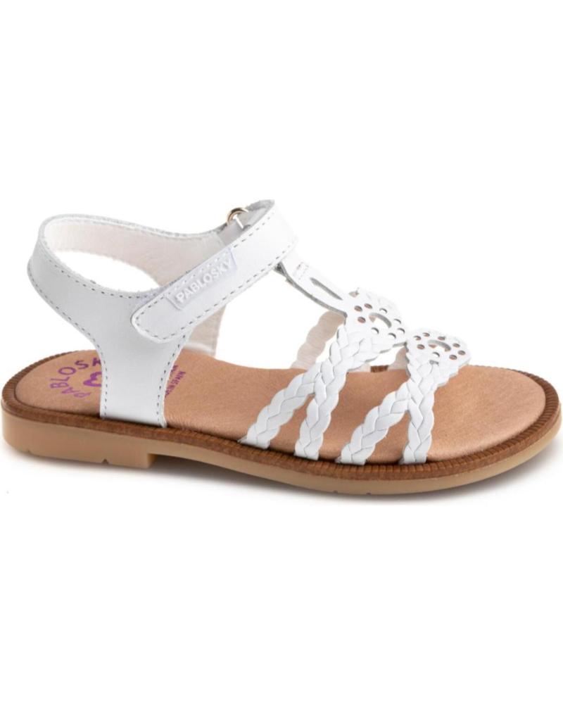 SANDALIAS PLANAS DE PIEL PABLOSKY MODELO 438700 PARA NIÑA BLANCO