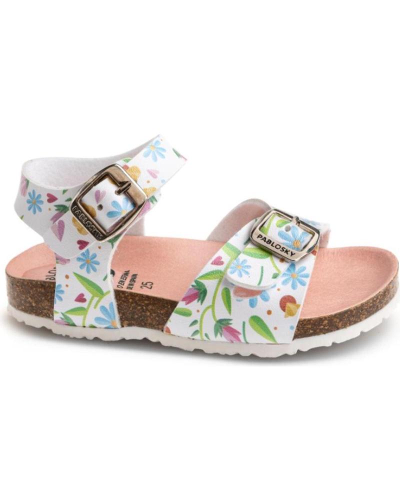SANDALIA BIO PABLOSKY 439604 CON HEBILLAS Y ESTAMPADO FLORAL BLANCO BLANCO