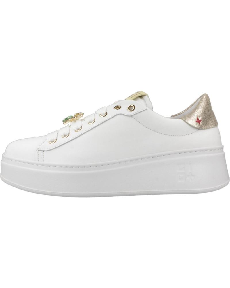 GIO PIA318A - ZAPATILLAS CASUAL MUJER BLANCAS CON DETALLE DORADO BIANCO