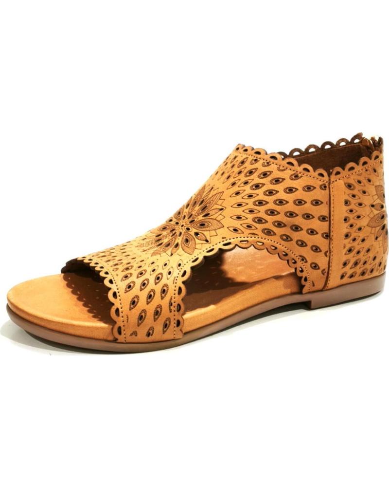 Sandalias de Mujer TOP3 SANDALIA CASUAL DE PIEL TROQUELADA CON SUELA DE GOMA CUERO