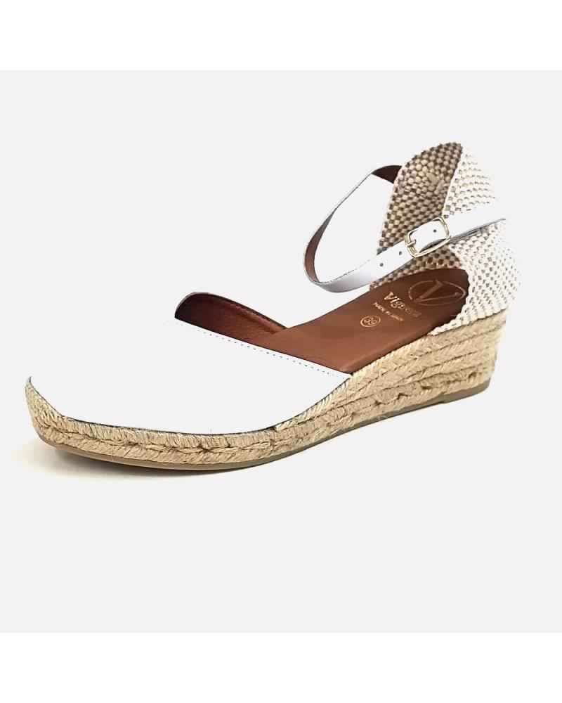 SANDALIA ALPARGATA VIGUERA 1757 VITELO PIEL BLANCA CON CUÑA DE YUTE BLANCO