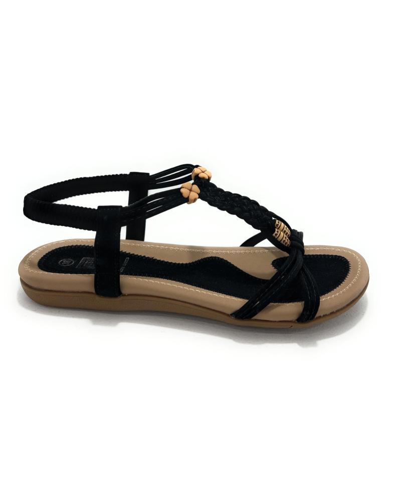 Sandalias de Mujer KISS LEISS SANDALIA PLANA ETNICA TRENZADA COMODA NEGRO