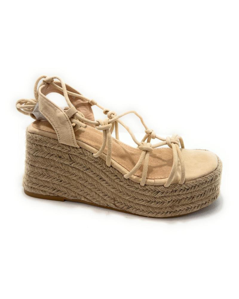 Sandálias de Mulher KISS LEISS SANDALIAS MUJER CUERDA PLATAFORMA ATADAS BEIGE