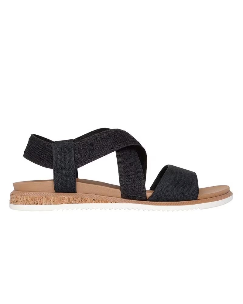 Sandalias Planas Skechers 114705 Negras con Tiras Cruzadas Negro