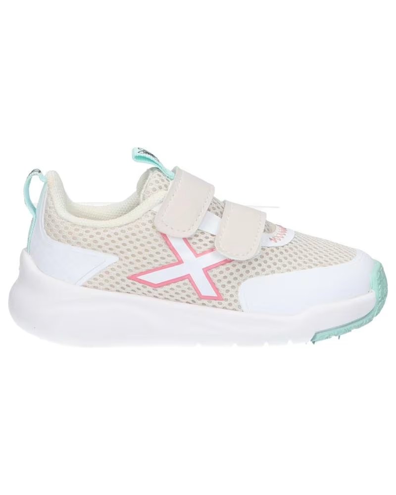 Zapatillas Deportivas Munich Baby Cloe 8188024 Beige y Blanco con Detalles Aqua y Velcro Blanco