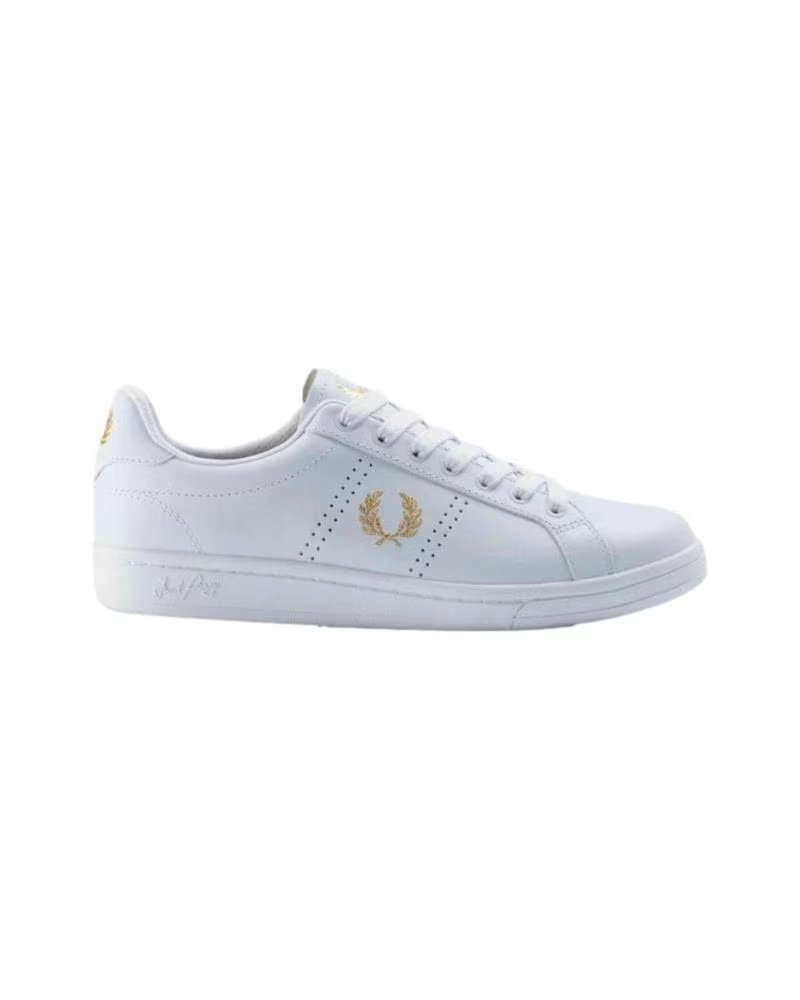 Fred Perry B721 Zapatilla de Piel B6312 Blanca con Detalles Dorados Blanco