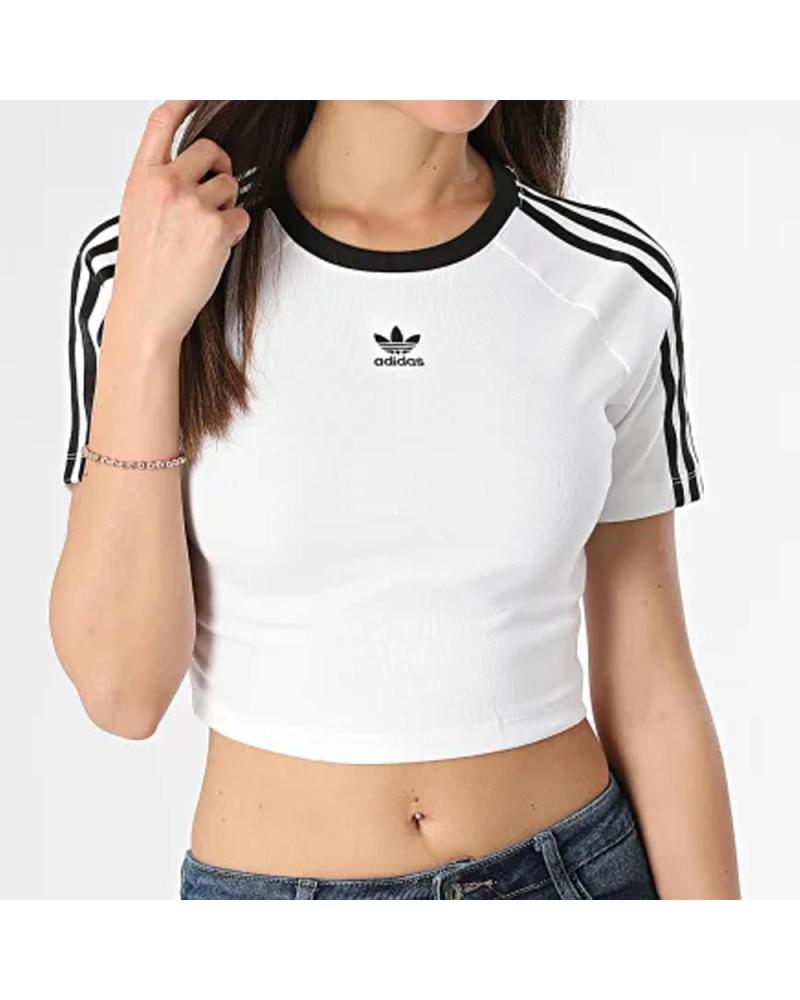 CAMISETA CROPPED ADIDAS ORIGINALS 3 RAYAS PARA MUJER BLANCO BLANCO