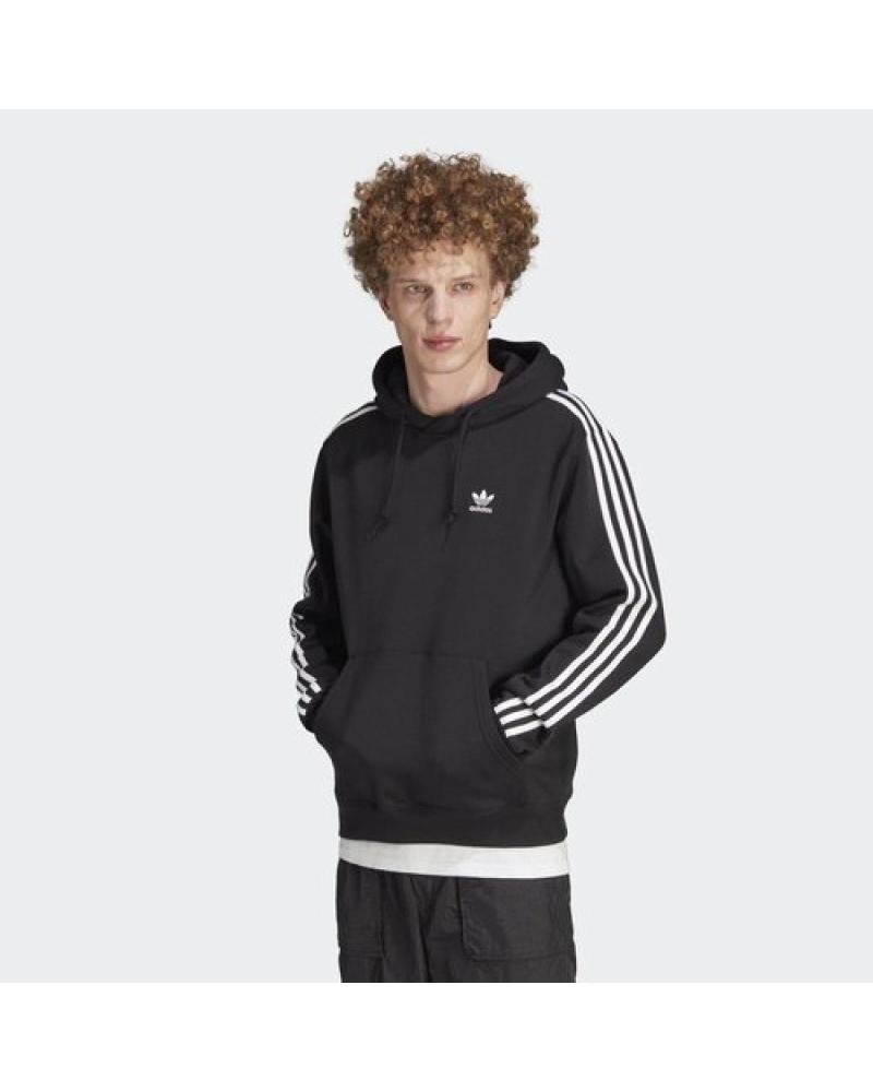 SUDADERA CON CAPUCHA ADIDAS NEGRA CON 3 RAYAS ICÓNICAS NEGRO