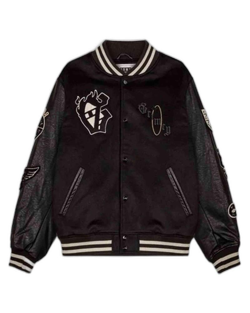 GRIMEY CHAQUETA BOMBER NEGRA CON PARCHES Y FRANJAS NEGRO
