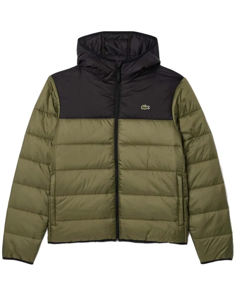 CHAQUETA ACOLCHADA LACOSTE BLOUSON BICOLOR VERDE Y NEGRO CON CAPUCHA VERDE