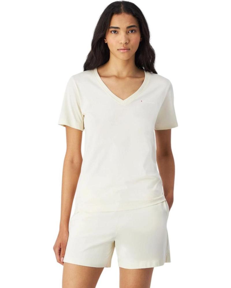 CAMISETA CHAMPION SS NATL 117536-YS141 CUELLO PICO BEIGE BLANCO BEIGE