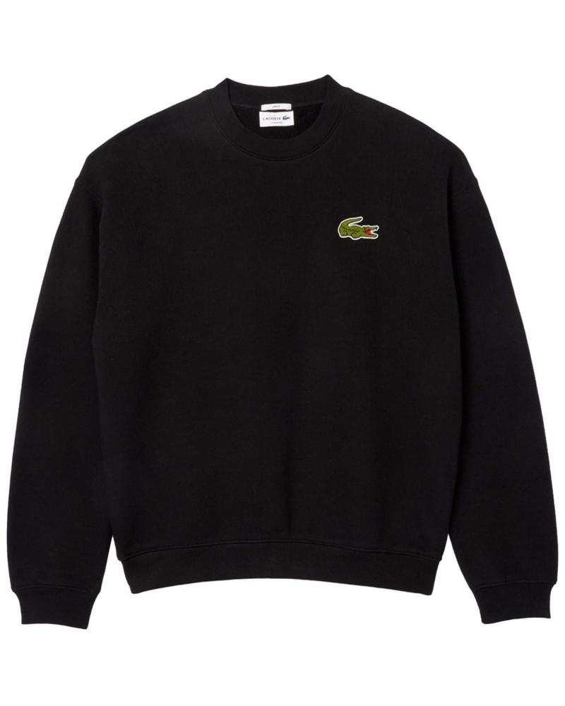 SUDADERA LACOSTE NEGRA DE CUELLO REDONDO CON COCODRILO BORDADO NEGRO