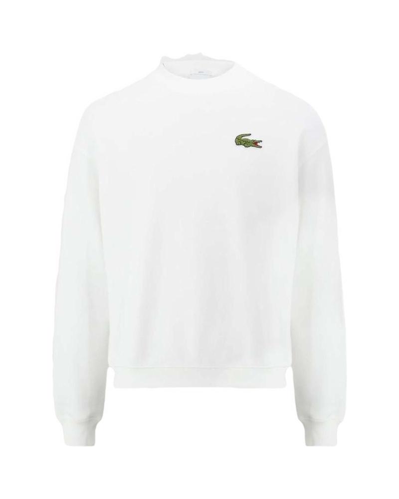 SUDADERA LACOSTE BLANCA DE CUELLO REDONDO CON COCODRILO BORDADO BLANCO