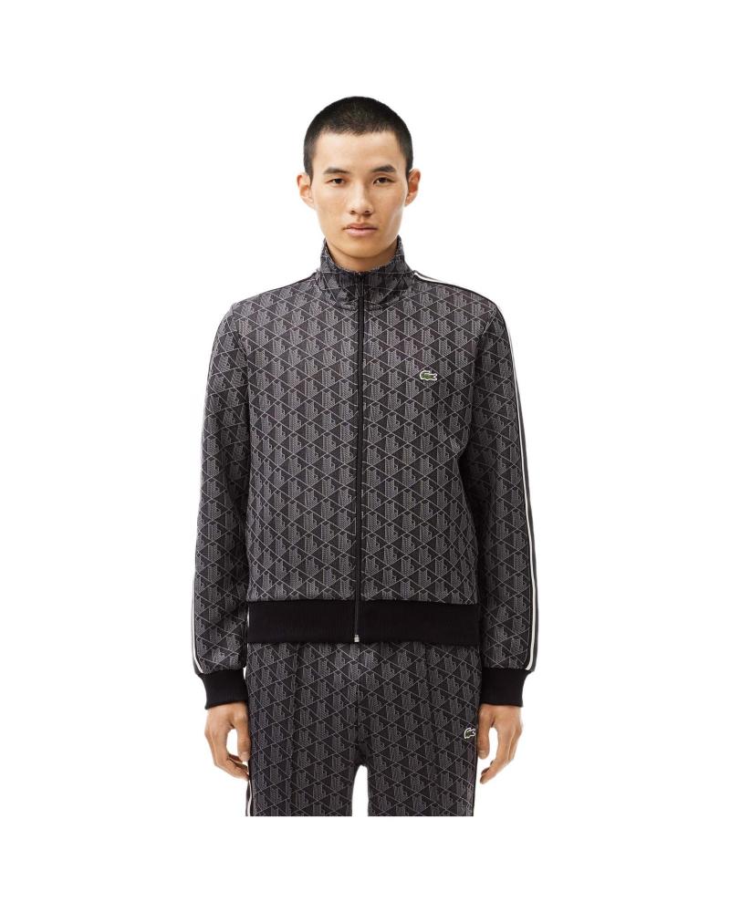 CHAQUETA DEPORTIVA LACOSTE CON MONOGRAMA JACQUARD Y CREMALLERA NEGRO