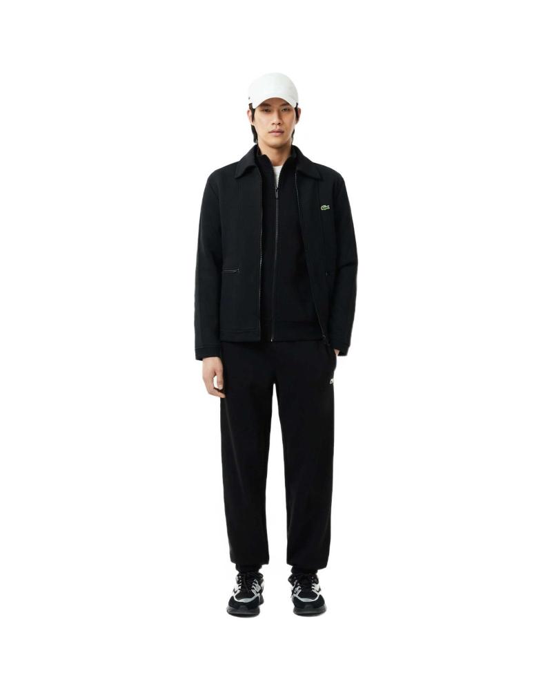 LACOSTE CHAQUETA DEPORTIVA REGULAR FIT NEGRA CON CREMALLERA Y LOGO COCODRILO NEGRO