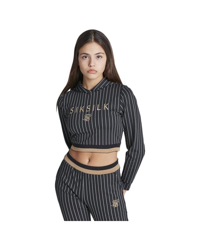 SIKSILK SUDADERA BASEBALL STRIPED CRPPED NEGRO