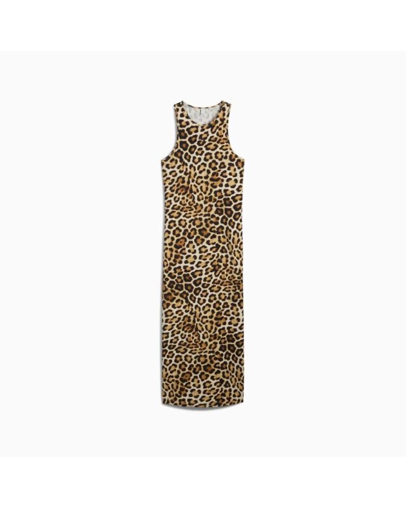 PUMA LEO LUXE SLIM AOP - VESTIDO DE MUJER ANIMAL PRINT MARRÓN WHITE