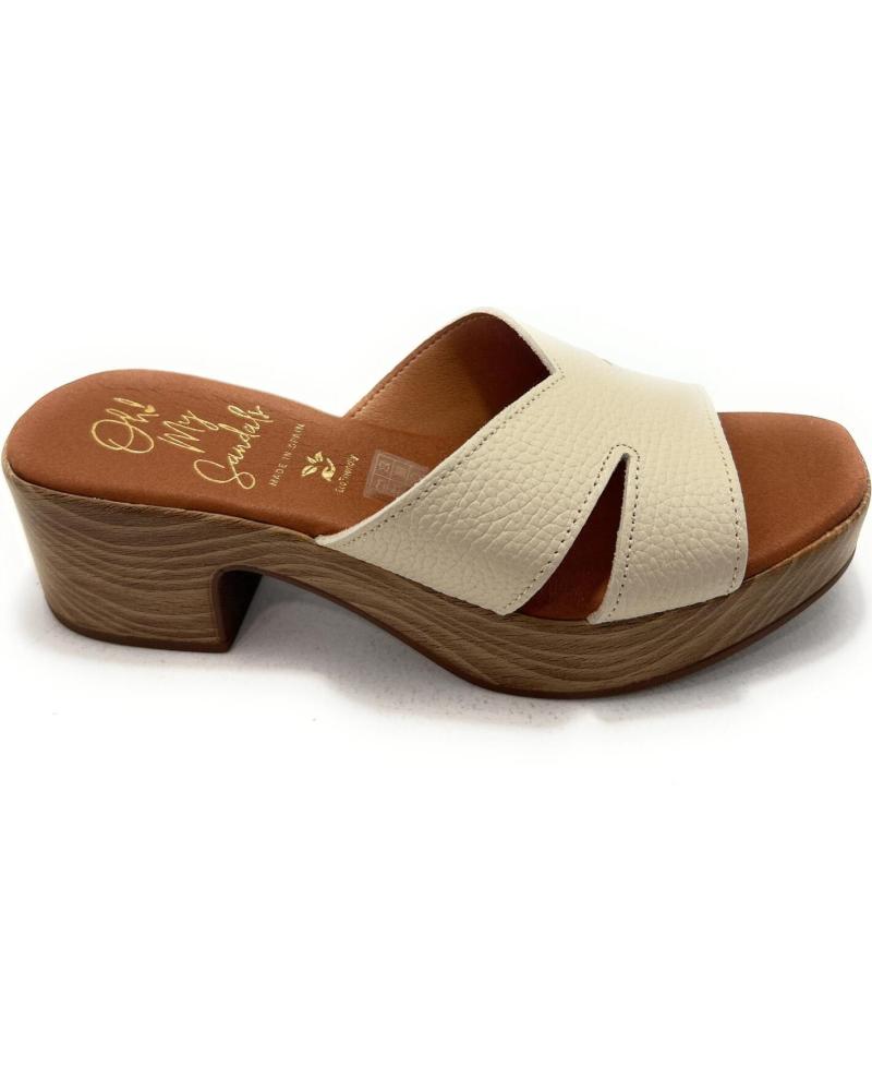 OH MY SANDALS ZUECO TACON MADERA PIEL BLANCO