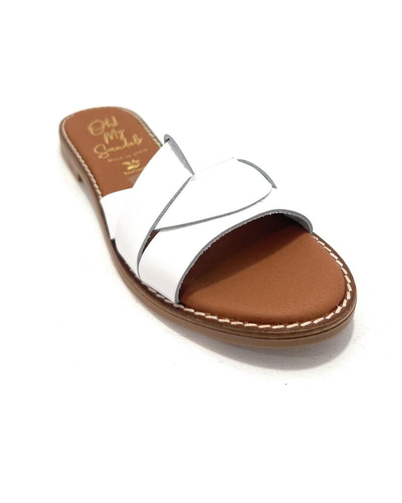OH MY SANDALS ZUECO PLANO PIEL TIRAS BLANCO