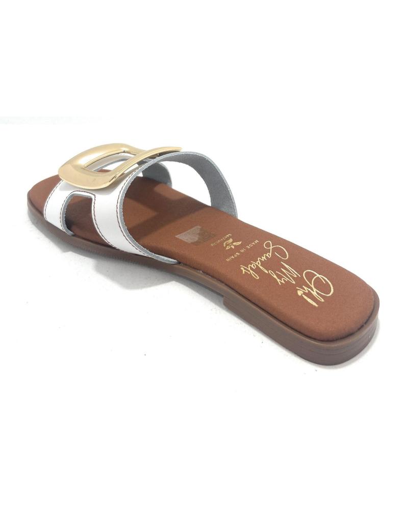 OH MY SANDALS ZUECO PLANO HEBILLA PIEL BLANCO