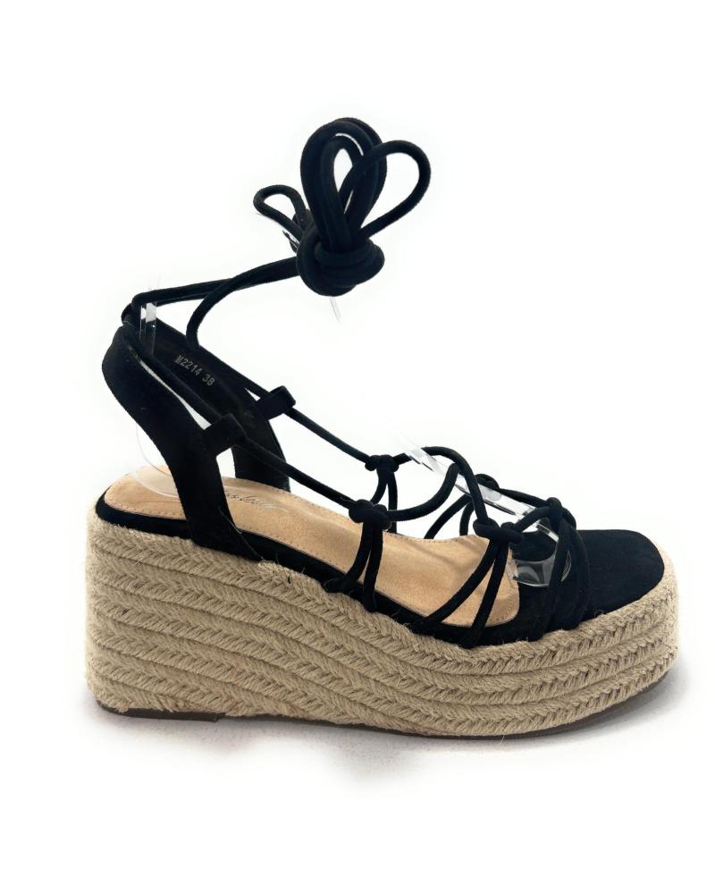 de KISS LEISS SANDALIAS MUJER CUERDA PLATAFORMA ATADAS NEGRO