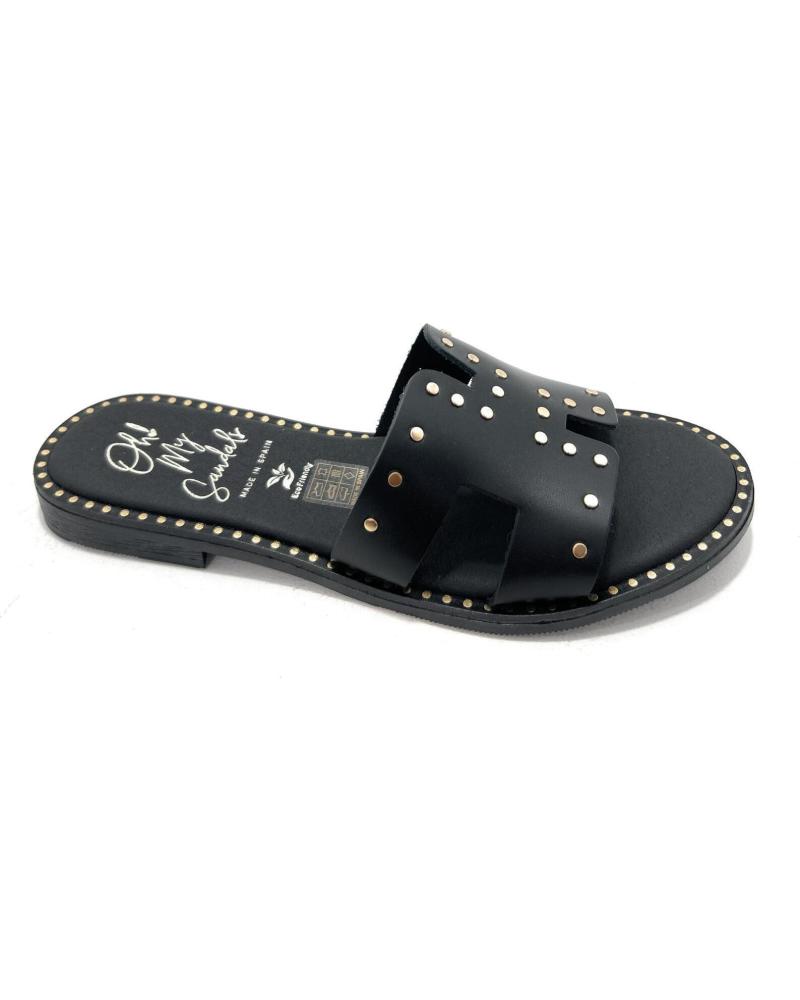 OH MY SANDALS ZUECO PLANO REMACHES PIEL NEGRO