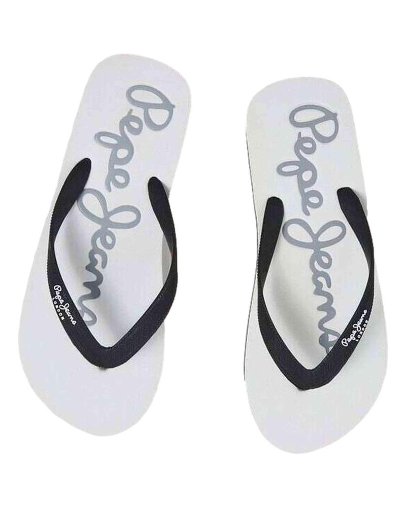 CHANCLAS SANDALIAS PEPE JEANS BAY BEACH BASIC HOMBRE BLANCAS Y NEGRAS CON LOGO MULTICOLOR