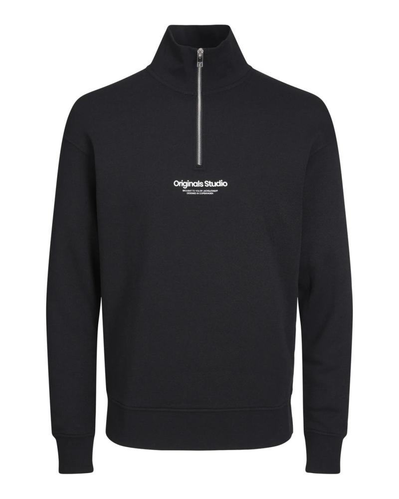 SUDADERA JACK & JONES CON MEDIA CREMALLERA Y TEXTO 12241777 NEGRA NEGRO