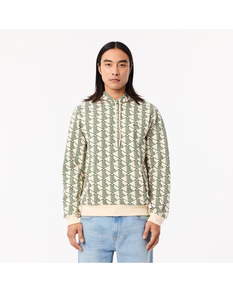 SUDADERA LACOSTE LAPLAND SH2855-00 CON ESTAMPADO CUADROS BEIGE/VERDE MULTICOLOR