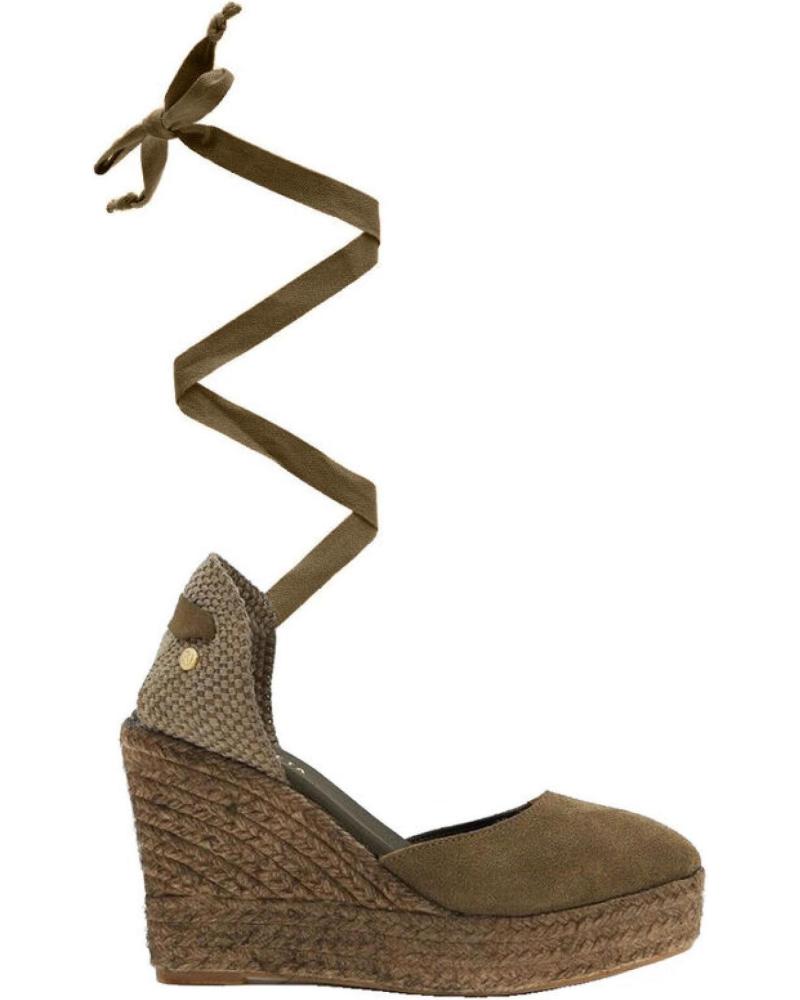 SANDALIAS DE CUÑA LA VALETA CHARLENE VERDE OLIVA CON LAZOS OLIVA