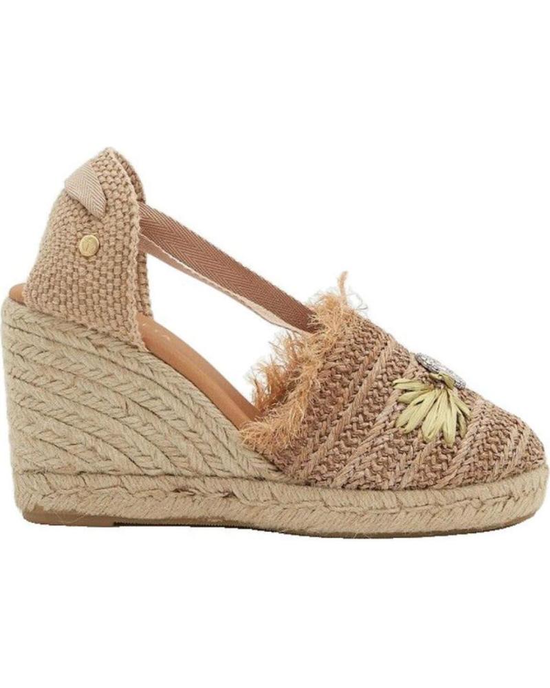 SANDALIAS CUÑA LA VALETA HERA TABACO CON BORDADO DORADO TABACO