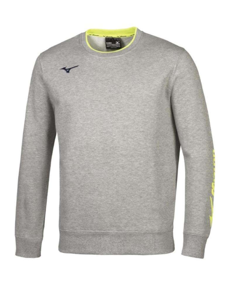 SUDADERA MIZUNO TEAM GRIS CON DETALLES AMARILLO NEÓN GRIS