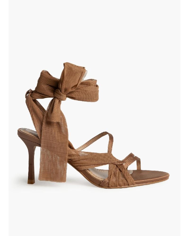 SANDALIAS KESLEM M5341B CAMEL CON TACÓN FINO Y TIRAS ANUDABLES CAMEL