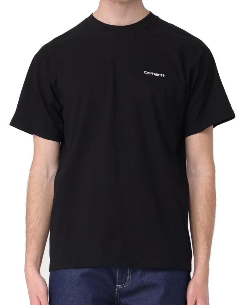 CAMISETA CARHARTT WIP S-S SCRIPT EMBROIDERY NEGRA CON LOGO BORDADO MULTICOLOR